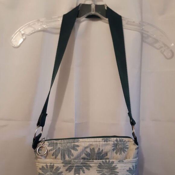 New Canvas Boho Floral Greige Teal Purse Shoulder Bag Pretty fabric! - Picture 3 of 10